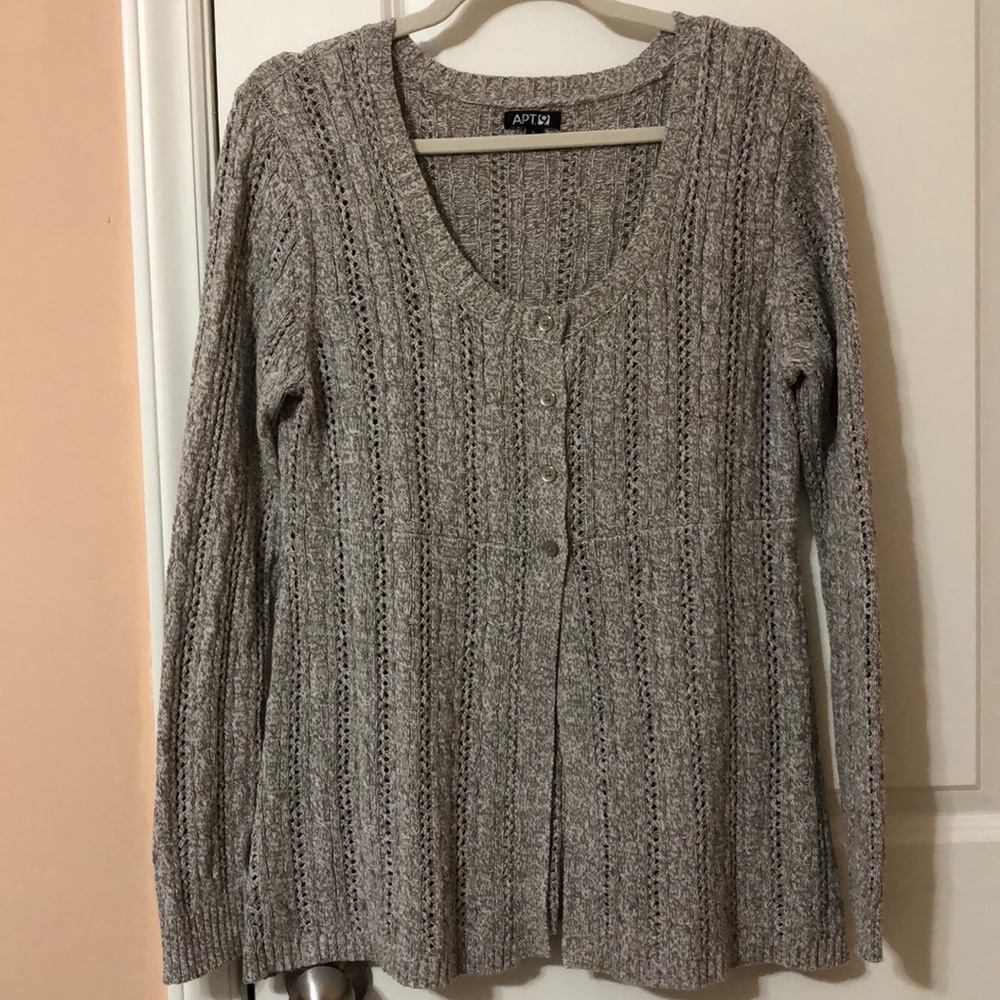 Apt. 9 brown/cream button front long cardigan L